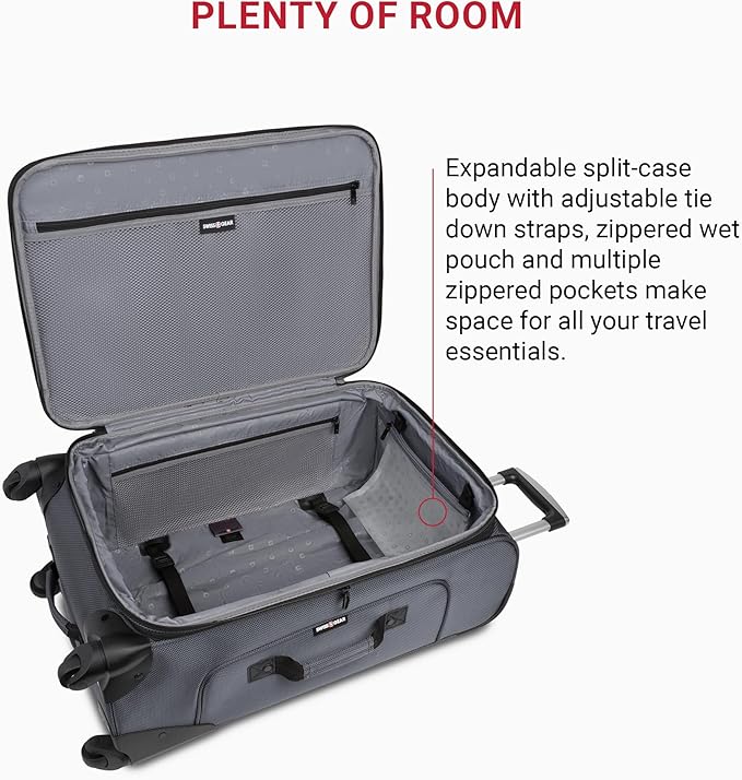 SWISSGEAR Sion Softside Expandable Spinner Luggage Durable Lightweight Travel Suitcase, Dark Grey, Checked-Medium 25-Inch