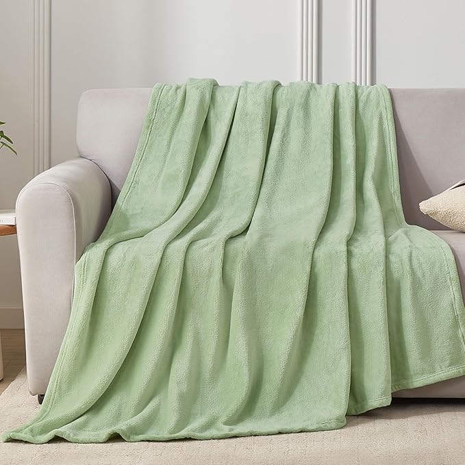 Hansleep Fleece Sage Green Full Blanket, Super Soft Flannel Fuzzy Plush Cozy Blanket for All Seasons, Sage Green, Full 84x90 Inches