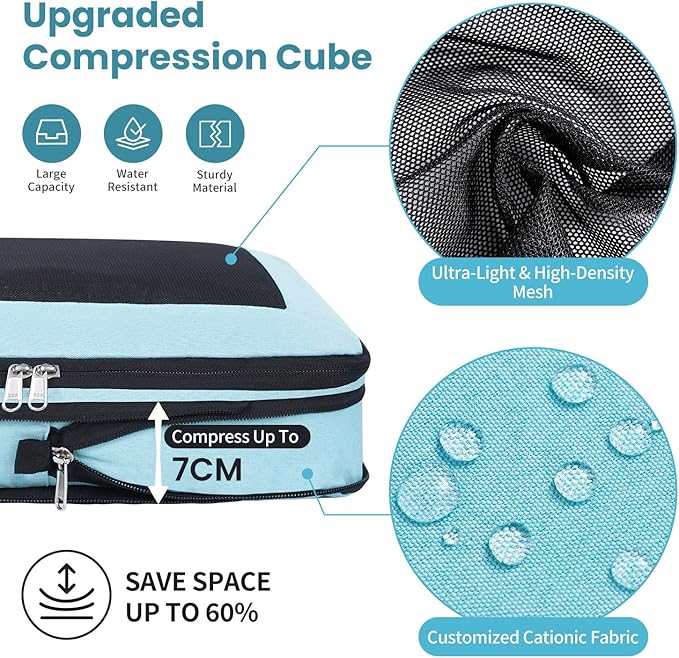 Compression Packing Cubes for Travel, Lightweight Vacation Travel Essentials, Travel Accessories for Suitcase Organizer Bags Set, Durable Luggage Organizer