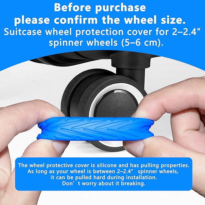8 Pcs Upgraded Luggage Wheel Covers, Suitcase Protector, Wear-Resistant Anti-Noise Silicone Wheel Covers for 2-2.4” Spinner Wheels, Travel Accessories for Carry On Luggage (Blue, Small)