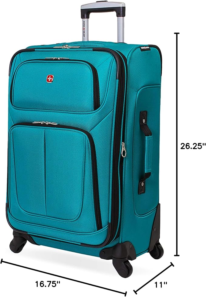 SWISSGEAR Sion Softside Expandable Spinner Luggage Durable Lightweight Travel Suitcase, Teal, Checked-Medium 25-Inch