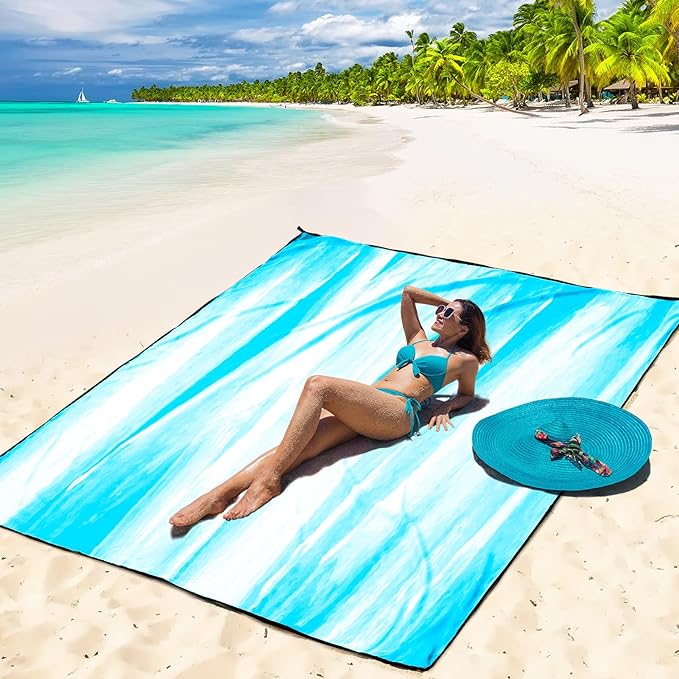 HIHOHO Beach Blanket Waterproof Sandproof Beach Mat for 1-8 Adults Quick Drying Durable Outdoor Picnic Mat for Beach Festival Travel Camping Hiking (TINTING-BL&W, 79"×83"(4 Person))