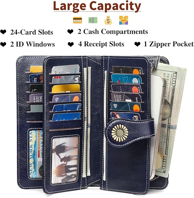 SENDEFN Wallets for Women Leather Credit Card Holder with RFID Blocking Large Capacity Wristlet | with RFID Blocking, Large Capacity, Wristlet, with RFID Blocking, Large Capacity, Wristlet