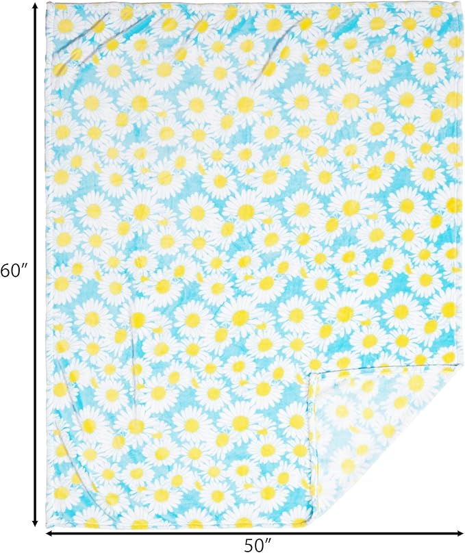 CARSTENS, INC. Travel Blanket, Premium Compact 2-in-1 Airplane Blanket/Pillow, Blue Daisy Floral