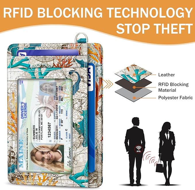 Yonlevres Credit Card Holder Slim Wallet, Sea Turtle RFID Wallet Women Front Pocket Small Card Holder Travel Cute Funny Thin Card Case ID Window PU Leather RFID Blocking Card Organizer Gifts Girls