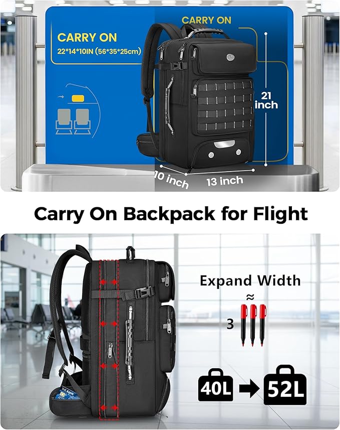 MATEIN Expandable Travel Backpack With Shoe Compartment, 52L Large Suitcase Backpack with Waist Straps, 17 Inch TSA Laptop Backpacks Luggage Carry On Bag With 3 Packing Cubes