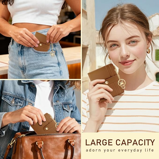 Jogjam Caramel Rfid Ladies Wallet, Small Slim Thin Compact Credit Card Women Wallet, PU Leather Bifold Cash Zipper Coin Pocket ID Window for Female Gifts