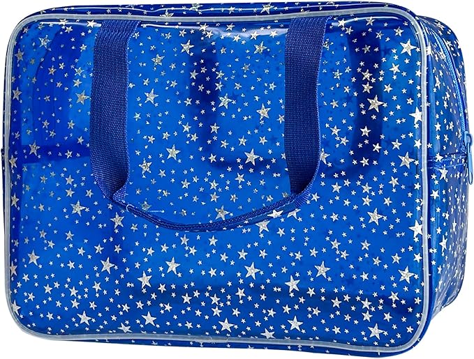 Dark Blue Clear Star Large Cosmetic Bag and Travel Pouch with Handle,Durable Material,Zipper Design-Ideal for Makeup,Travel Essentials (Dark Blue)