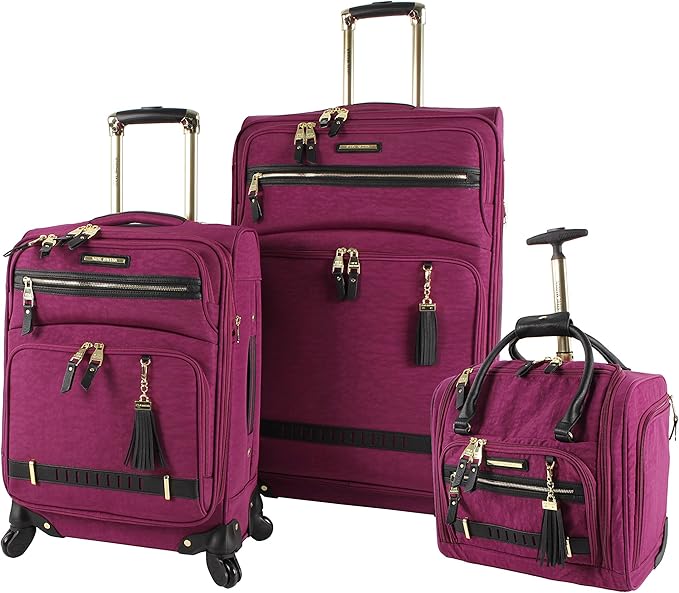 Steve Madden Designer Luggage Collection - 3 Piece Softside Expandable Lightweight Spinner Suitcase Set - Travel Set Includes an Under Seat Bag, 20-Inch Carry on and 28-Inch Checked Suitcase,