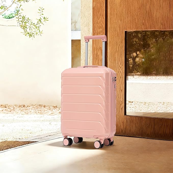 28 Inch Checked-Large Luggage, Lightweight ABS Hard Shell Suitcase with Spinner Wheels, Expandable Travel Luggage with Combination Lock & Side Hooks for Men Women (Pink, 20)