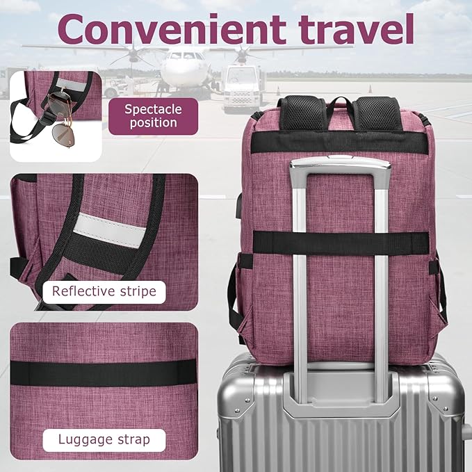 YALUNDISI Vintage Backpack Travel Laptop Backpack with usb Charging Port for Women & Men College Backpack Fits 15.6 Inch Laptop Purple Brown