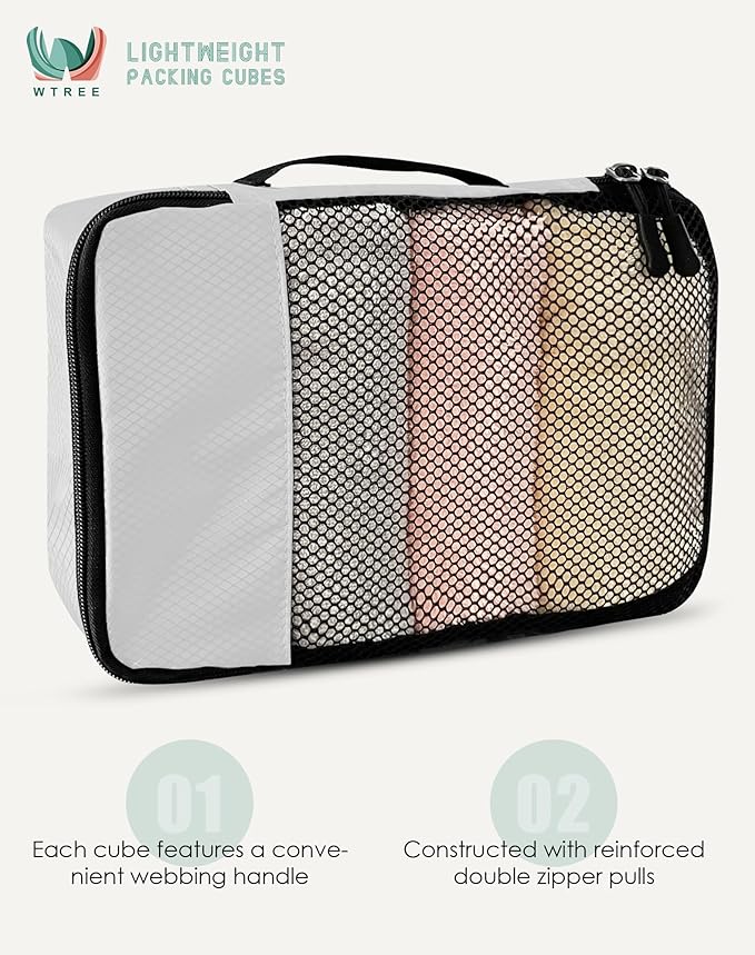 4-Piece Packing Cubes Travel Accessories Set for Suitcases - Luggage Organizer Bags with Double Zipper - Mesh Top - Large - Beige