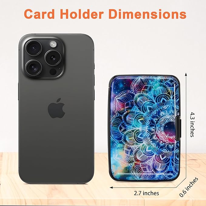 Mayski Credit Card Holder, RFID Blocking, Aluminum Alloy Hard Case, Small Mini Business Metal Wallet for Women Men, Mandala
