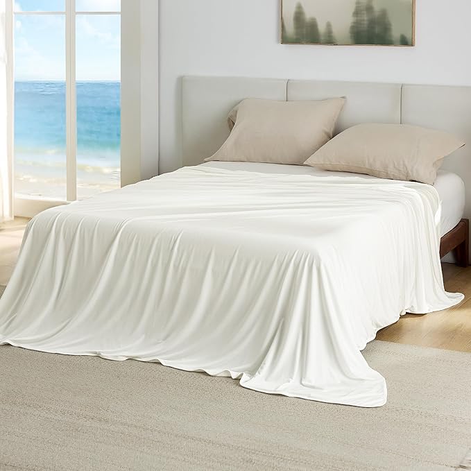 Bedsure Off White Cooling Blanket Queen Size for Hot Sleepers - Summer Cold Blanket for Queen Size Bed with Rayon Derived from Bamboo, Ice Cool Cold Arc-Chill Thin Summer Bedding Essentials, 90x90