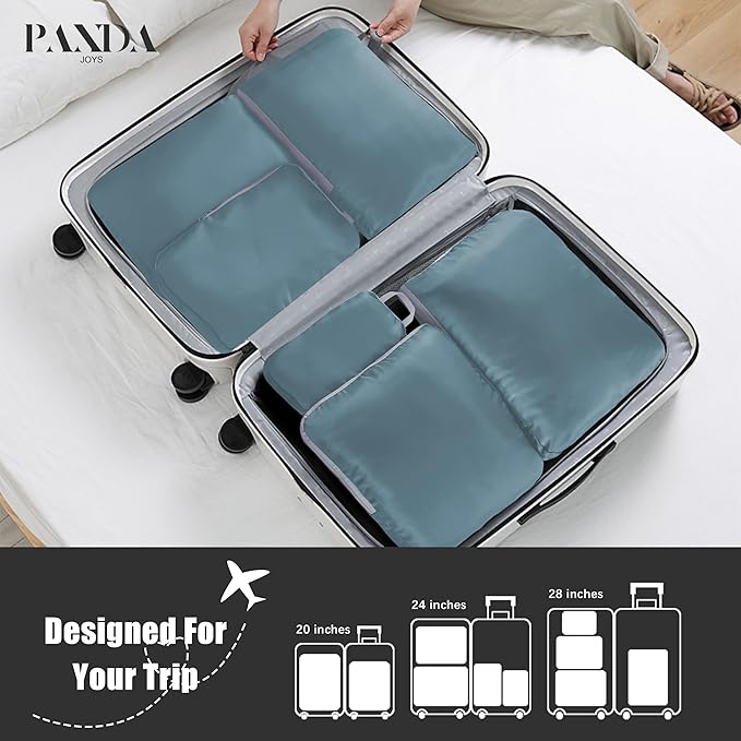 4 Set Compression Packing Cubes Travel - Travel Accessories Expandable Packing Organizers for Carry On - Essentials Luggage Bags - Dark Blue
