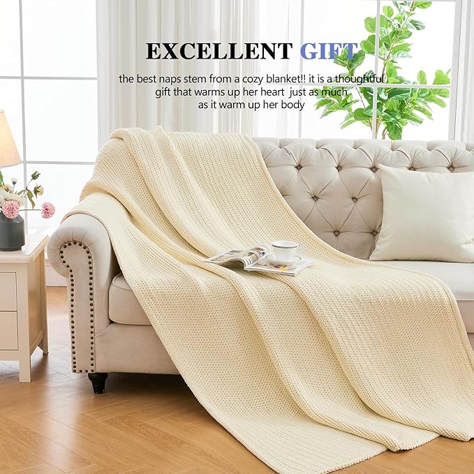 L'AGRATY Knitted Weighted Blanket - 50"x60" 7lbs Cooling Chunky Knit Heavy Blanket for Adults Braided Crochet Throw Thick Cable Yarn Knit Decorative No Beads Evenly Weighted Machine Washable