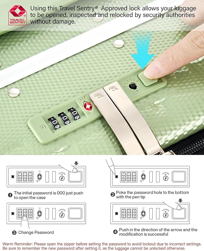 Hanke 20 Inch Carry-On Luggage with Wheels PC Hard Shell Suitcases Top Opening Aluminum Frame Travel Luggage Suitcases for Woman Men.(Bamboo Green)