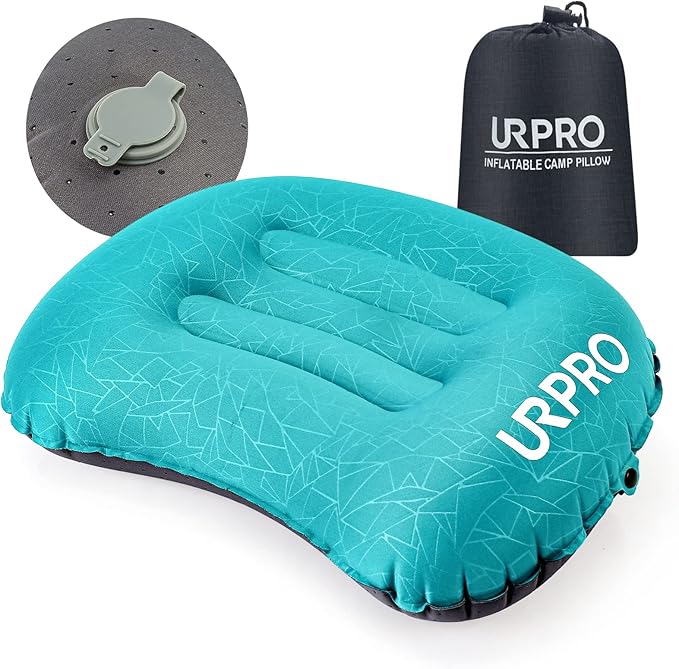 Ultralight Inflatable Camping Travel Pillow - Compressible, Compact, Comfortable, Ergonomic Inflating Pillows for Neck & Lumbar Support Camp, Hiking, Backpacking Green