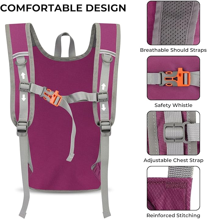 13L Small Hiking Backpack for Women Men, Lightweight Foldable Day pack, Packable Daypack for Travel, Camping (Burgundy)