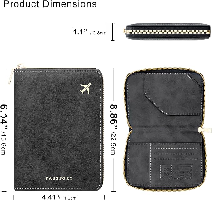 defway Passport Holder Travel Wallet - RFID Passport Holder, Zip Closure Card Cover, PU Leather Travel Wallet, RFID Blocking Secure Document Organizer Travel Essentials (Black)