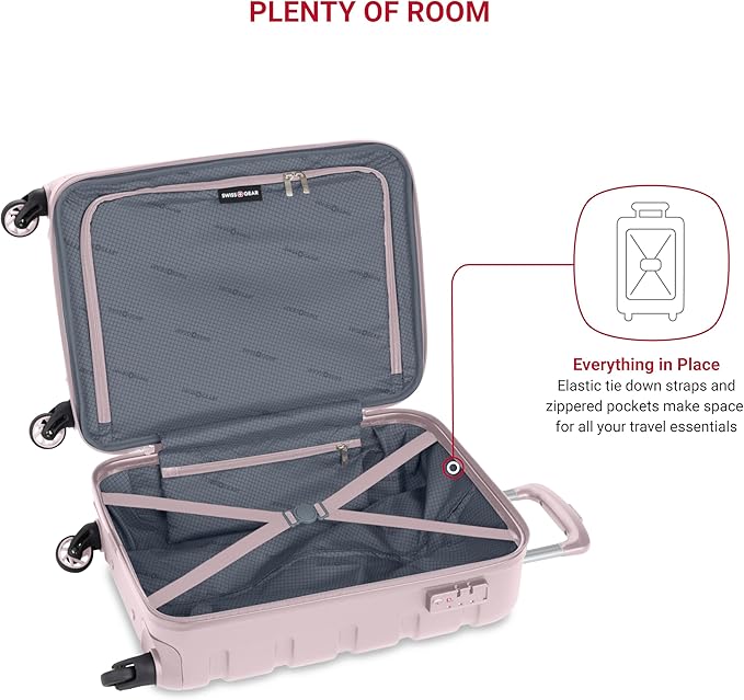SwissGear 7366 Signature Hardside Expandable Luggage with Spinner Wheels, TSA Lock, Cup-Holder, Pink, Carry-On 19-Inch