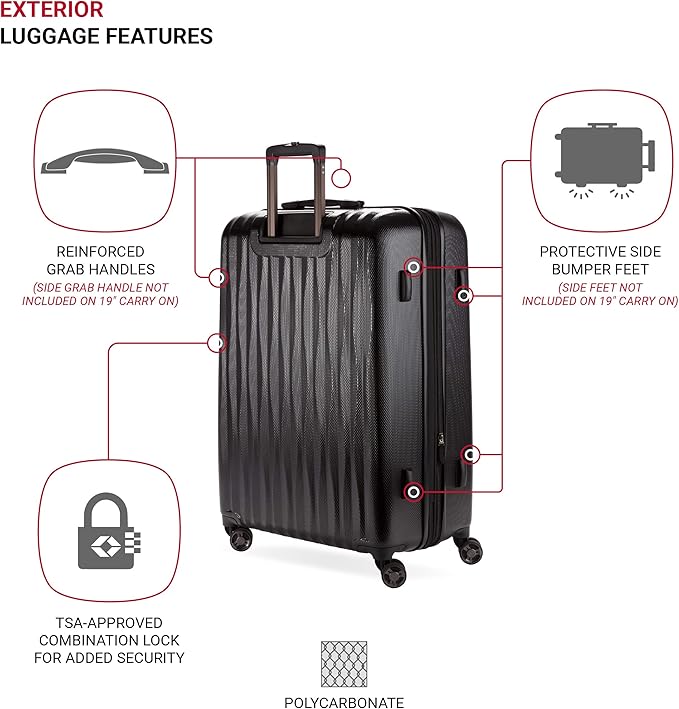 SwissGear 7272 Energie Expandable Hardside Luggage with Spinner Wheels and TSA Lock, Black, 3-Piece Set (19/24/27)