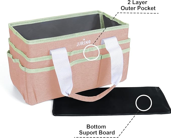 JJRING Craft Organizer Tote Bag, Art Storage Caddy with Multiple Pockets, Beige Sewing Bag for Art, Craft, Scrapbooking, School, Medical, and Office Supplies Storage