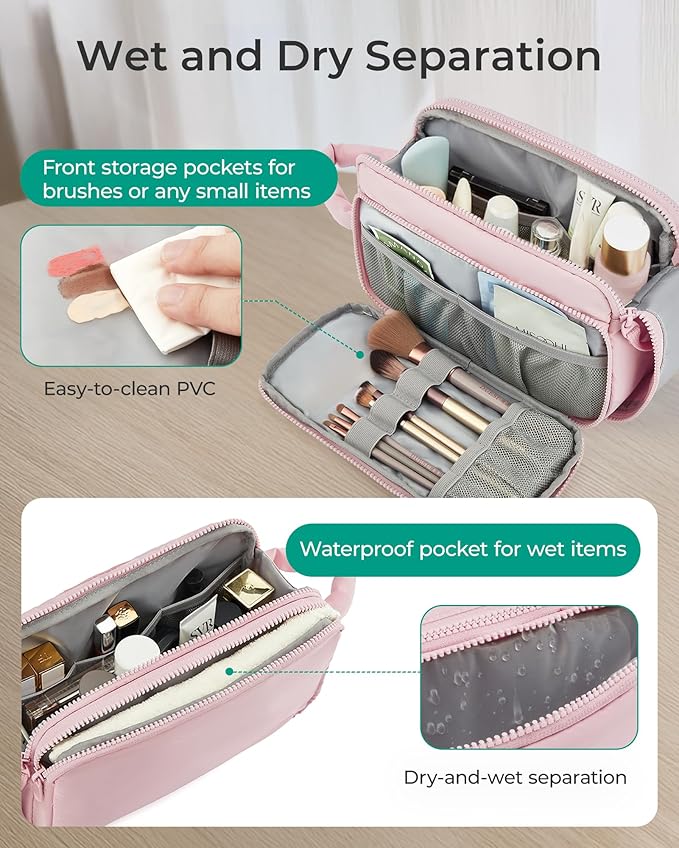 BAGSMART Travel Toiletry Bag for Women, Wide-open Makeup Bag Organizer, Puffy Make Up Case, Large Capacity Cosmetic Organizer for Women for Travel Essentials Toiletries Accessories Bottles(Black)