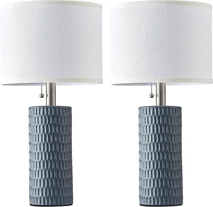 Reaketon Table Lamps for Living Room Set of 2, Ceramic Table Lamps for Bedroom, 20" Modern Lamps for Night Stands, Grey