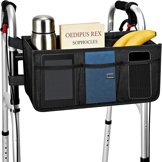 Dotday Upgraded Walker Basket with Cup Holder, Foldable Walker Bag with Large Capacity & Never Tipping Over- Not Fit for Rollator