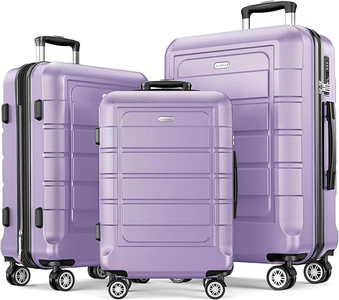 SHOWKOO Full PC Hardshell Luggage Sets, 20/24/28 In Suitcase with TSA Lock & Spinner Wheels, Lightweight Durable Travel Luggage Lavender Purple