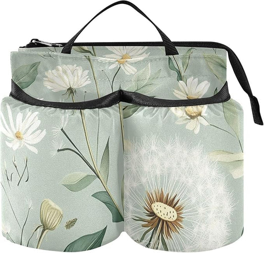 Sage Green Dandelion Luggage Cup Holder Travel Portable Free Hand Drink Carrier Suitcase Drinks Beverage Holder Carry-On Bottle Mug Holder Organizer Bag Travelers Accessories