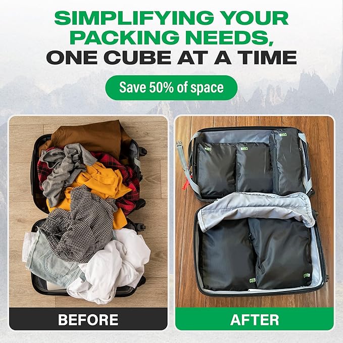 Compression Packing Cubes Travel Organizers plus Laundry or Shoe Bag (Black, 5 Piece)
