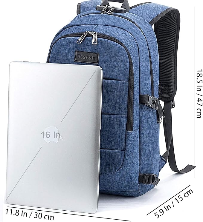 Tzowla Travel Laptop Backpack Water Resistant Anti-Theft Bag with Giant Tumbler Holder Pocket and Lock 17.3 Inch Computer Business Backpacks for Women Men Work College Gift,Casual Daypack(Blue)