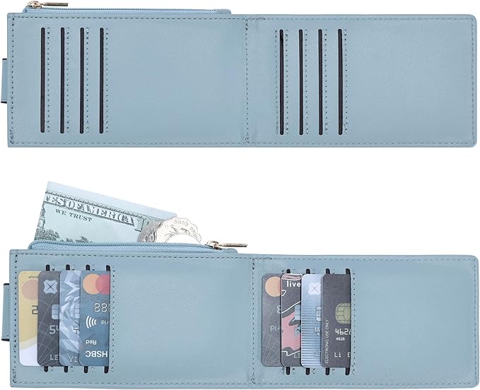 Chelmon Womens Wallet Slim RFID Blocking Bifold Multi Card Case Wallet with Zipper Pocket (Blue)