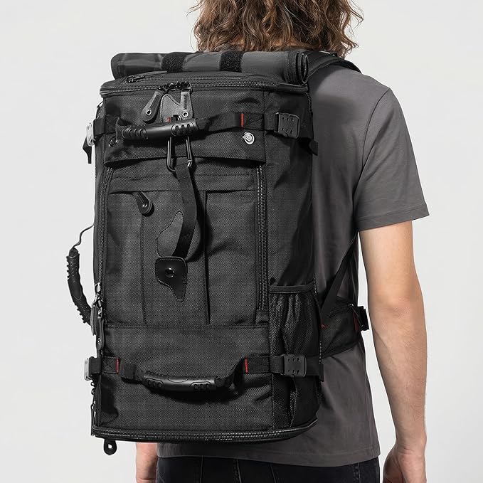 Large Capacity For Travel Hiking Sports Carry On Backpack Durable Convertible Duffle Bag Laptop airplane (Black, 60L-Large DualMainOpening)
