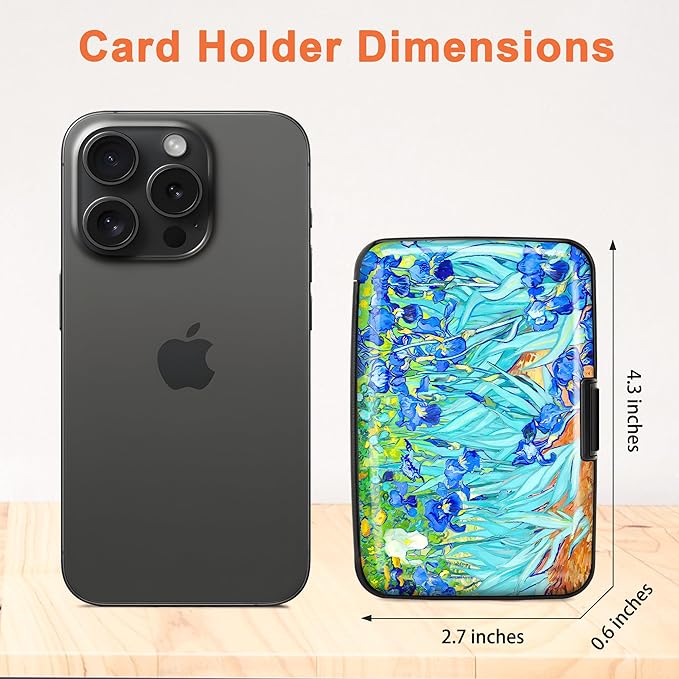 Mayski Credit Card Holder, RFID Blocking, Aluminum Alloy Hard Case, Small Mini Business Metal Wallet for Women Men, Floral Art