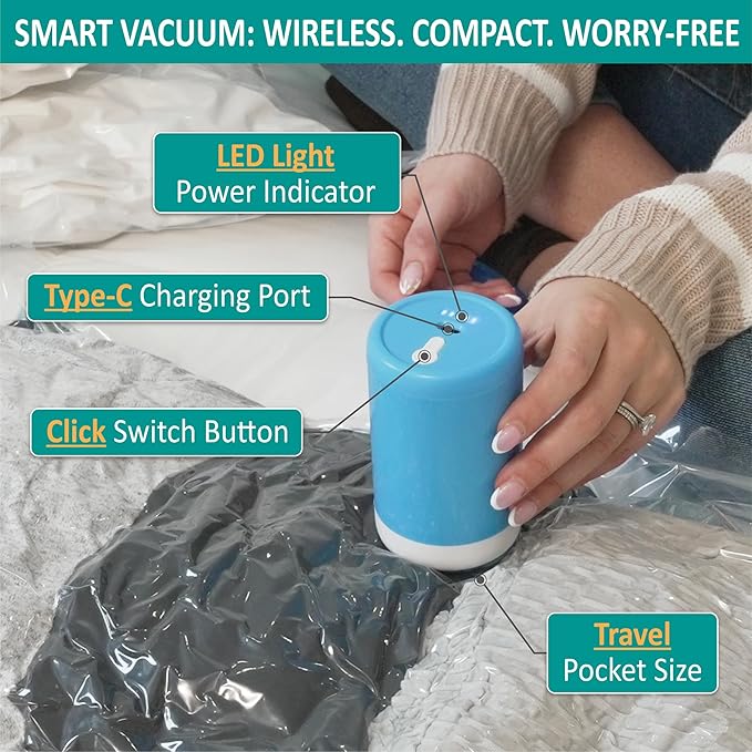 Cozy Essential Travel Vacuum Storage Bags with Rechargeable Cordless USB Pump, Space Saver Bags for Luggage, Suitcase, Carry-On, for Clothes, Blankets, Bedding & Seasonal Storage,30 Combo