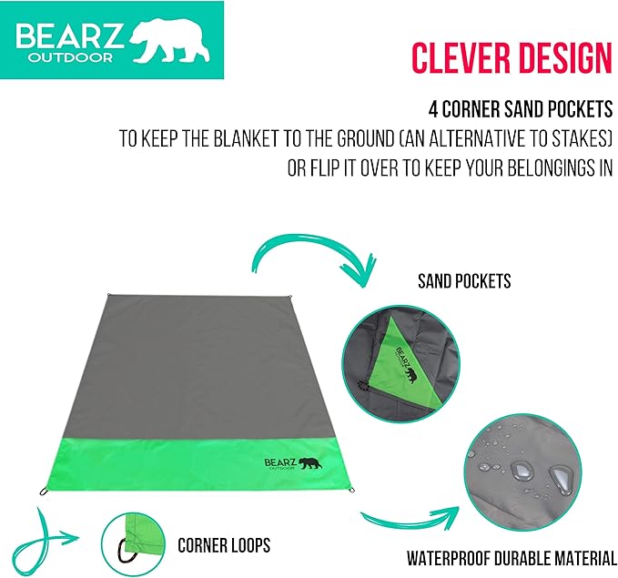 Pocket Blanket - Beach Blanket Waterproof Sandproof, Picnic Blankets Waterproof Foldable, Lightweight & Compact for Hiking, Camping, Travel, Festival Accessories