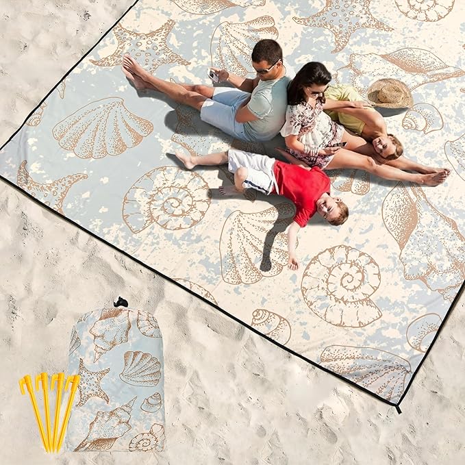 Beach Blanket Waterproof Sandproof Extra Large Beach Mat 79" X 83"/120"x108"for 1-8 Adults Quick Drying Durable Outdoor Picnic Mat for Beach Travel Camping Hiking