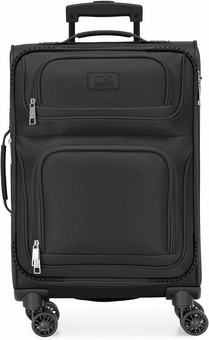 U.S. Traveler Rio Lightweight Softside Rolling Carry-on Suitcase, 4-Wheel Single, Black