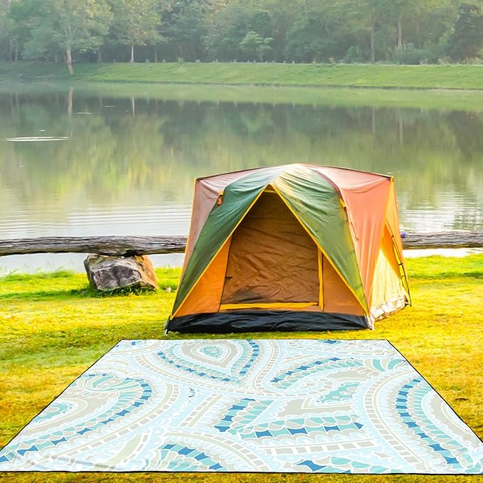 Beach Blanket Sandproof Extra Large Beach Mat Adults Waterproof Quick Drying Sand Free Mat with 4 Stakes & 4 Corner Pockets for Outdoor Travel Camping Hiking Blue 79" X 83"