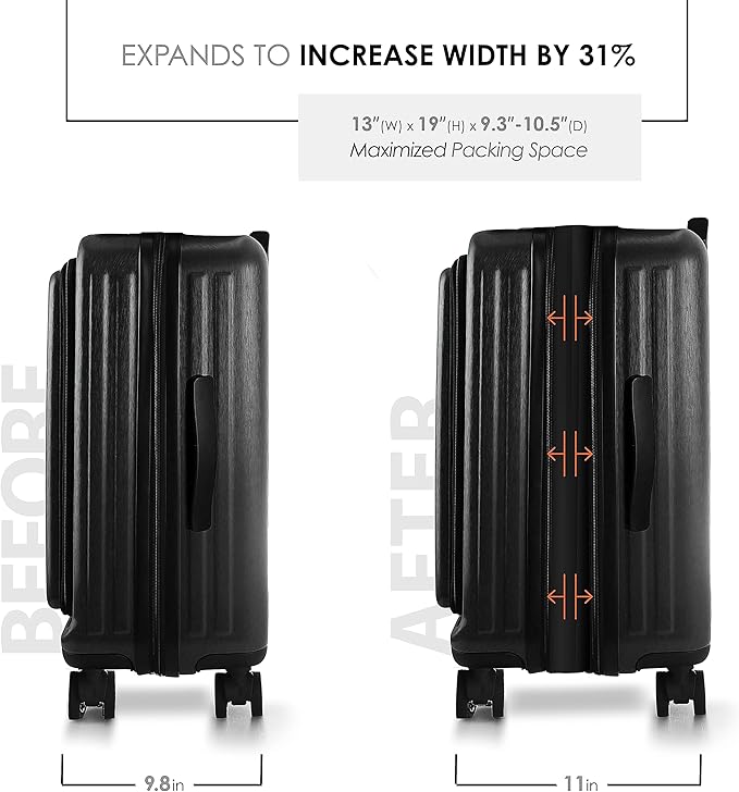 20 Inch Carry On Luggage 22x14x9 Airline Approved, Carry On Suitcase with Wheels, Hard-shell Carry-on Luggage, Durable Luggage Carry-On, Jet Black Small Suitcase with Cosmetic Case