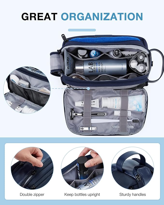 BAGSMART Toiletry Bag for Men, Large Travel Toiletry Organizer, Dopp Kit Water-resistant Shaving Bag for Toiletries Accessories - Nvay Blue