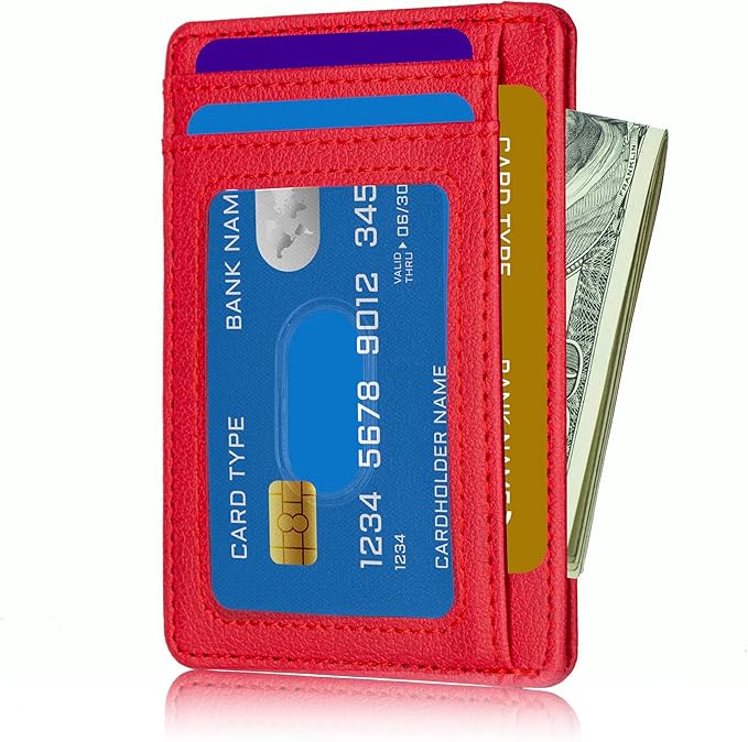 TOURSUIT Travel Minimalist Slim Front Pocket Wallet for Men Women, RFID Blocking Credit Card Holder Case (Red)