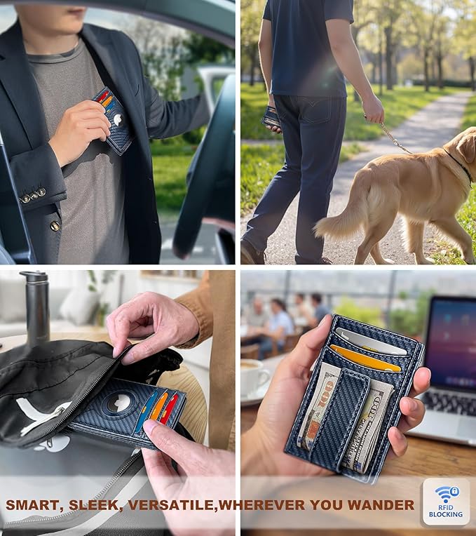 BULLIANT Men Airtag Wallet,Slim Wallet Money Clip Card Holder Magnetic Closure 12 Cards in Front Pocket RFID Blocking
