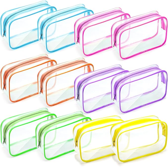 Weewooday 12 Pieces Clear Makeup Bags Cosmetic Storage Bags PVC Zipper Pouches Travel Waterproof Makeup Plastic Case for Women Organizing Toiletries Traveling Bathroom (Large,Bright Color)