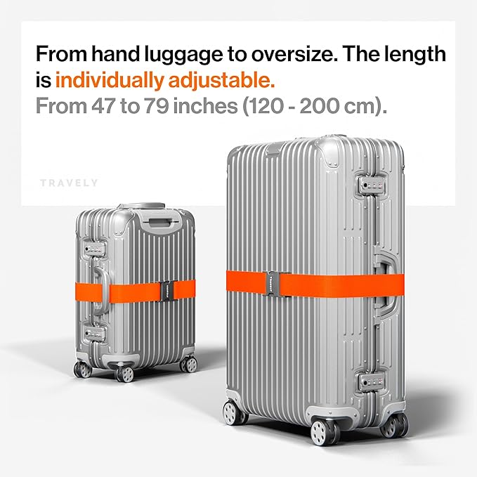 TRAVELY Luggage Straps - Particularly conspicuous & Secure - Incl. 2 Name Tags - Luggage Strap Ideal crosswise - [Set of 2]