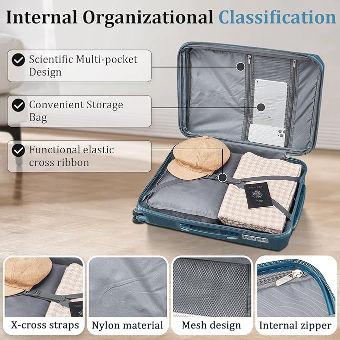 6 Piece Luggage Set Hardshell, Expandable Suitcase Set with Spinner Wheels (20/24/28), Includes 14" Cosmetic Case, Travel Duffel & Toiletry Bag, Lightweight TSA Lock Nested Set (Peacock Blue)