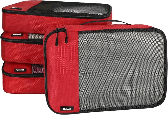 Packing Cubes for Travel Essentials,4 Set Packing Cubes for Suitcases,Lightweight Mesh Luggage Organizer Bag,Red